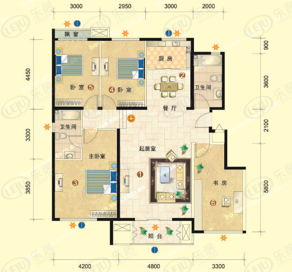 鼎盛新城h户型四室两厅两卫户型图