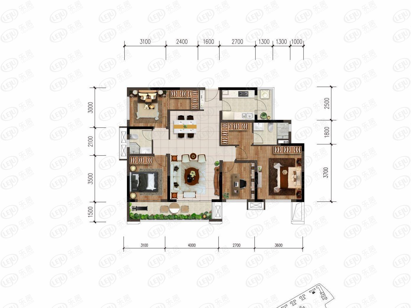 香榭里公园4室2厅2卫户型图 - 资阳乐居