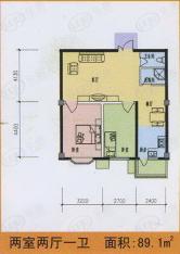 宝石家园房型: 二房;  面积段: 88 －93 平方米;户型图