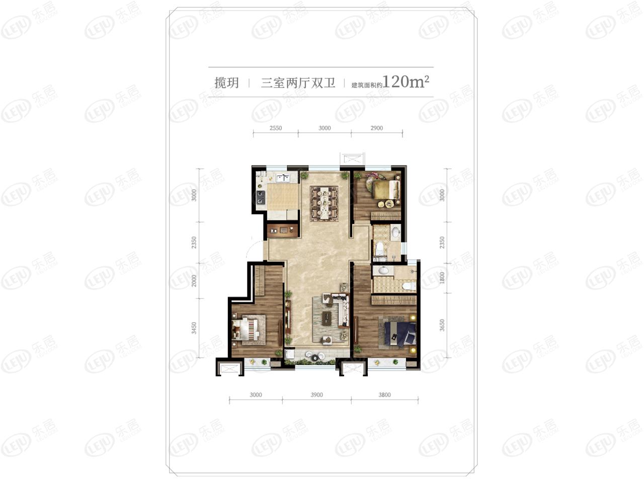 唐山鸿坤理想城揽玥-120㎡-三室两厅两卫户型图