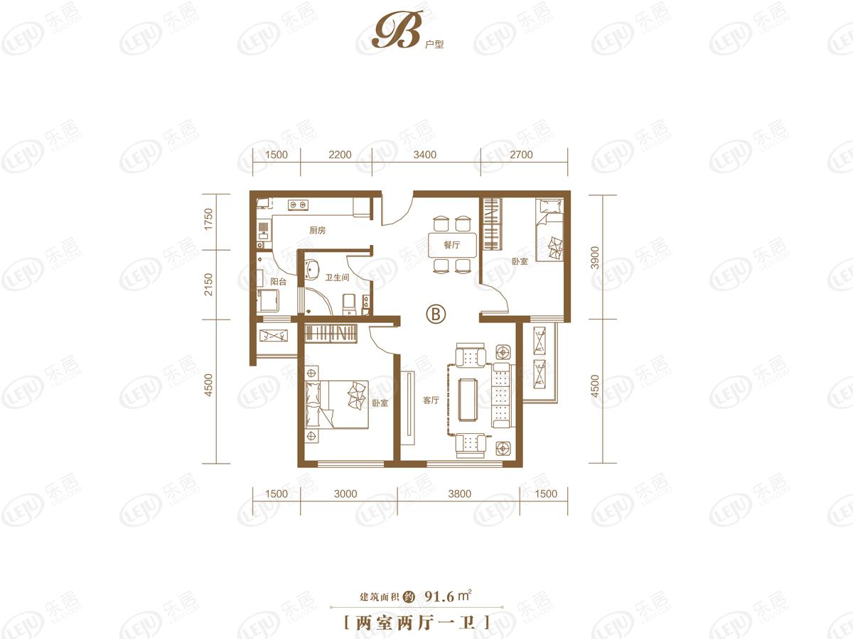 金隅冀东金玉府2室2厅1卫户型图 - 唐山乐居