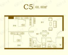富裕中心C5户型 两室两厅一卫户型图