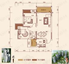春语江山7号楼4号户型 两室两厅一卫 套内面积约64平户型图