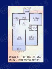 锦龙苑房型: 二房;  面积段: 83.96 －88.61 平方米;户型图