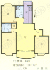明华苑房型: 三房;  面积段: 120.17 －141.09 平方米;
户型图
