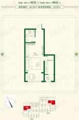 宏泽中央公园一室两厅一卫 使用面积32.65平米户型图