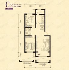 儒林庭枫多层C2户型 两室两厅一卫户型图