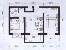 悦香台悦香台2号楼一单元中户型2室1厅1卫1厨 68.72平米户型图