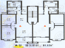 爱法新城一期房型: 二房;  面积段: 91.62 －93.57 平方米;
户型图