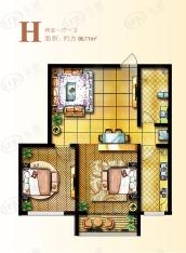 泰丰·时代城H户型2室1厅1卫户型图