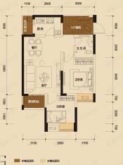 康田漫城13-B1户型 两室两厅一卫套内面积52㎡赠送面积7㎡户型图