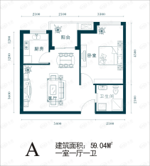 东方莱茵三期房型: 一房;  面积段: 30 －59 平方米;户型图