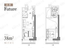 美墅私定公寓38平米B户型：未来户型图