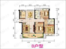 御城汉昌府B户型，三室两厅两卫，建筑面积约120-124平方米户型图